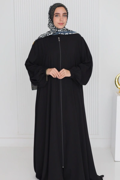 Black Zipper Abaya - Luxury Prayer Wear Qatar | Arcadia
