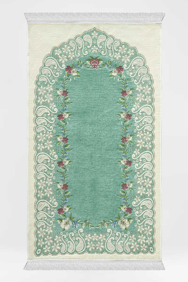 Turquoise Flowered Arch Unpadded Sejadah