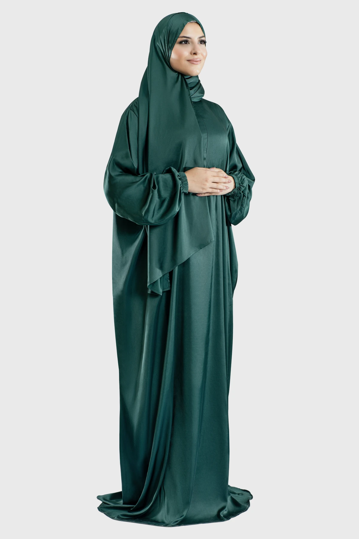 Deep Emerald The Classic Satin Prayer Dress - الصورة 2